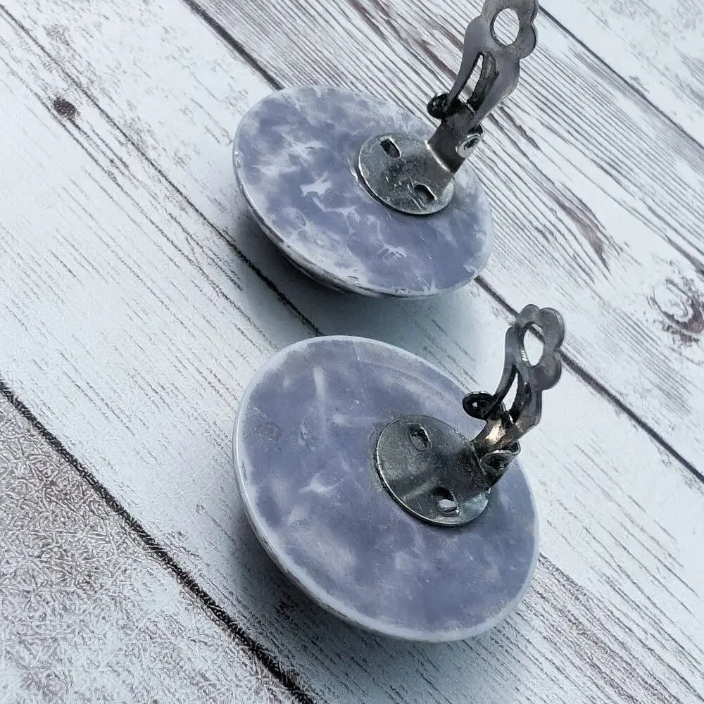Vintage Clip On Earrings Unusual Domed Swirl Design 1.25